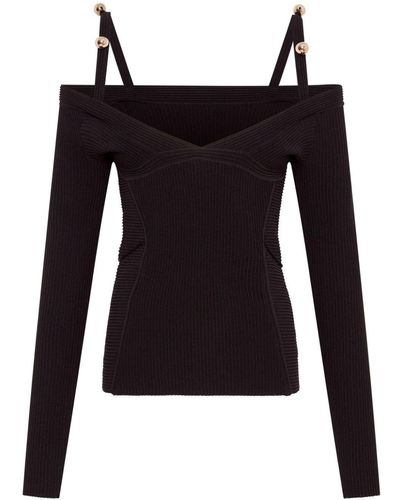 Nicholas Leah Cold-shoulder Knitted Top - Black