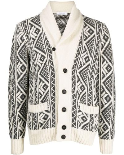 Cruciani Shawl-collar Patterned Intarsia-knit Cardigan - Black