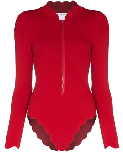 Marysia Swim Scalloped Long-sleeve Swimsuit - Red