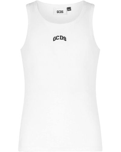 Gcds Fein geripptes Tanktop mit Logo-Stickerei - Weiß
