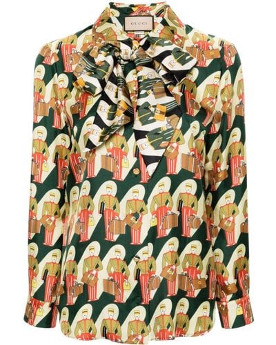Gucci Seidenhemd mit Porter-Print - Gelb
