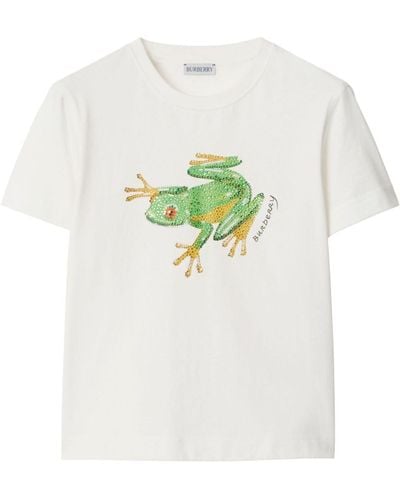 Burberry Boxy Crystal Frog Cotton T-shirt - White