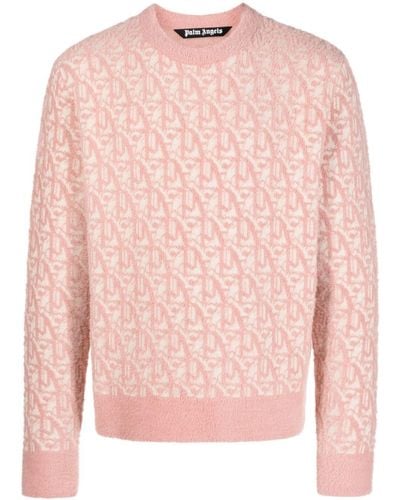 Palm Angels Monogram-jacquard Knitted Sweater - Pink