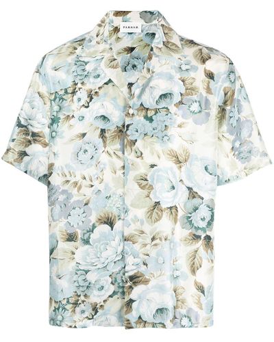 P.A.R.O.S.H. Floral-print Silk Short-sleeve Shirt - Blue