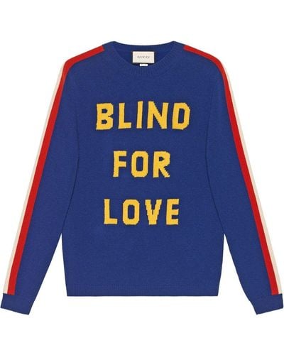 Gucci "blind For Love" And Tiger Wool Sweater - Blue