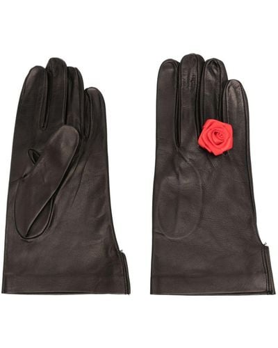 Canaku Floral-appliqué Leather Gloves - Black