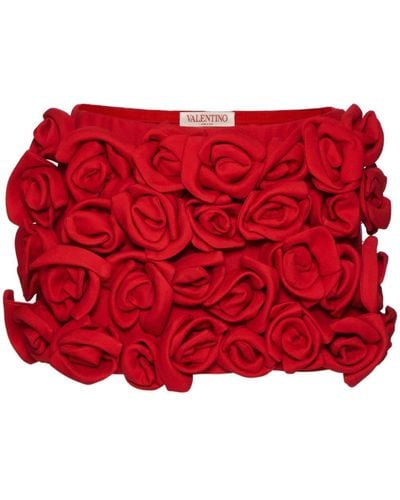 Valentino Garavani Crepe Couture Floral-appliqué Skorts - Red