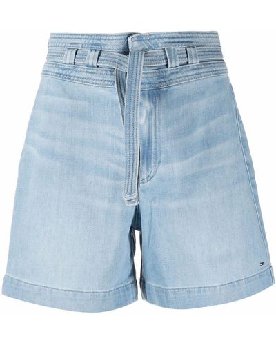 Tommy Hilfiger Short en jean à taille nouée - Bleu