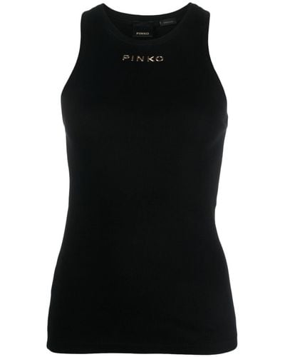 Pinko | Top Distinto in cotone stretch con logo goffrato | female | NERO | XS
