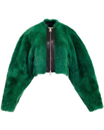 Khaite Gracell Cropped Leather-trimmed Shearling Jacket - Green