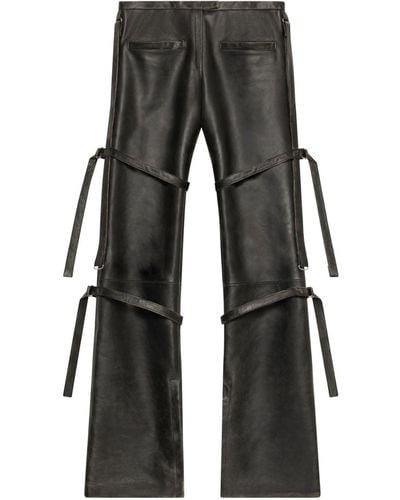 Courreges Buckled Leather Straight-leg Trousers - Black