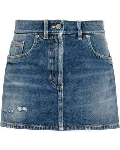 Prada Distressed Denim Miniskirt - Blue