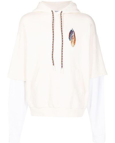 Marcelo Burlon Feather Embroidery Layered-sleeve Hoodie - White