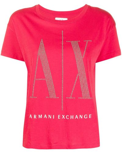 Armani Exchange T-Shirt mit Logo-Print - Rot