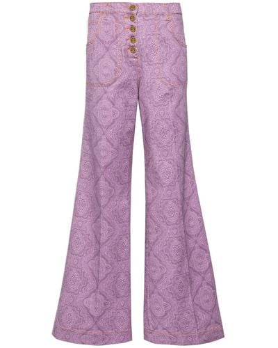 Etro Geometric-print Flared Trousers - Purple