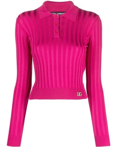 Dolce & Gabbana Logo-plaque Ribbed Polo Shirt - Pink