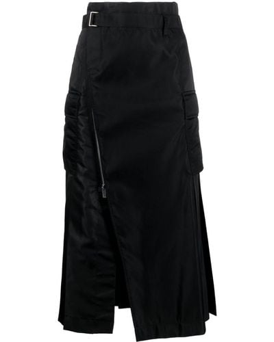 Sacai Ruffle-trim Asymmetric Pleated Midi Skirt - Black