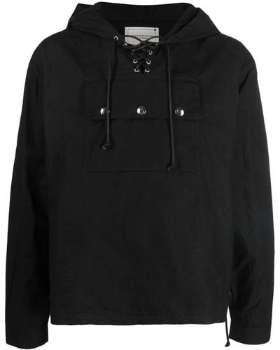 Youths in Balaclava Lace-up Hooded-parka Jacket - Black
