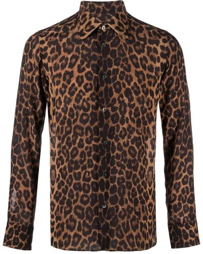 Tom Ford Chemise à imprimé léopard - Marron