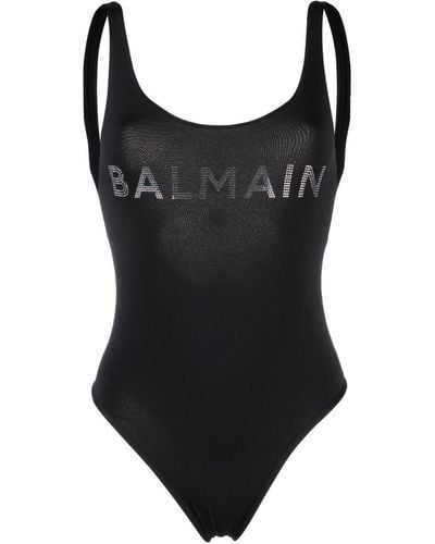 Balmain Badeanzug mit Nieten-Logo - Schwarz