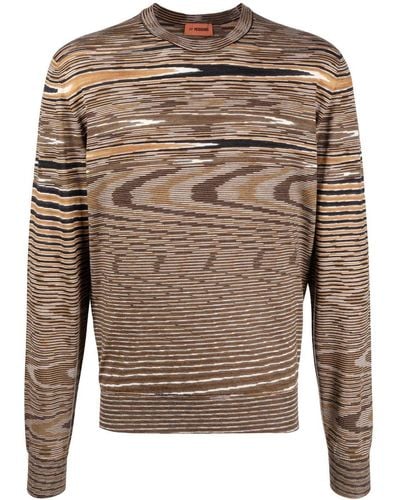 Missoni Intarsia Stripe-knit Crew Neck Sweater - Gray