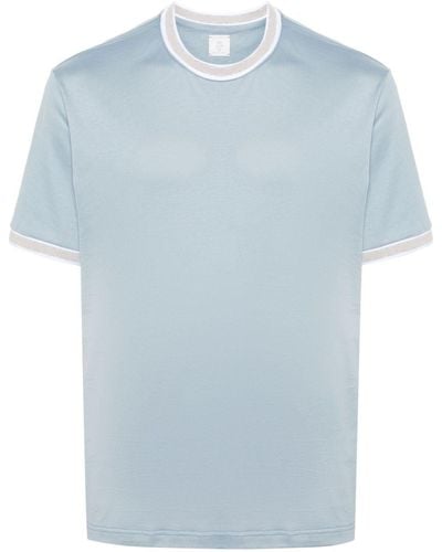 Eleventy Contrast-border Cotton T-shirt - Blue