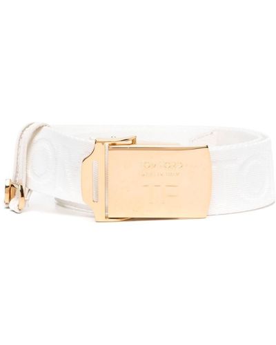 Tom Ford Ceinture à logo en jacquard - Blanc