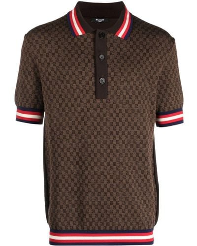 Balmain Mini Monogram Jacquard Polo Shirt - Braun