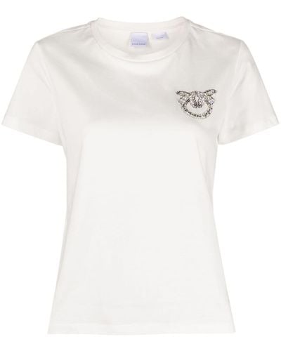 Pinko T-shirt en coton à logo strassé - Blanc