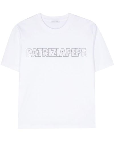 Patrizia Pepe ラインストーンロゴ Tシャツ - ホワイト