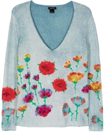 Avant Toi Floral-print Cotton-blend Sweater - Blue