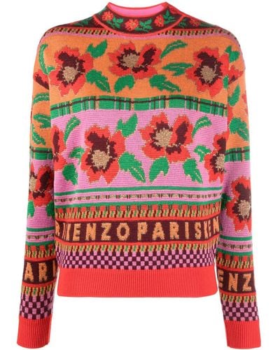 KENZO Intarsia-knit Wool-blend Sweater - Red