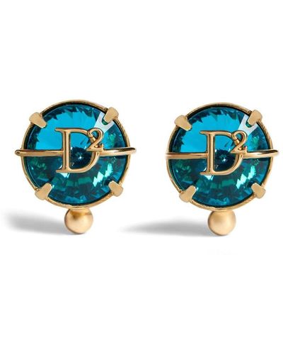 DSquared² Logo-plaque Crystal-embellished Earrings - Blue