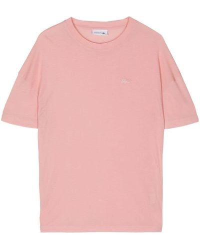 Lacoste Embroidered-logo Lyocell T-shirt - Pink