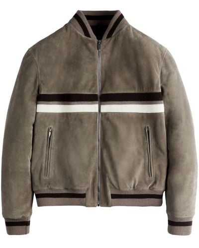 Tod's Striped Suede Bomber Jacket - Gray