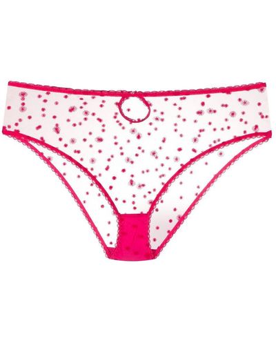 Le Petit Trou Embroidered High-waisted Briefs - Pink