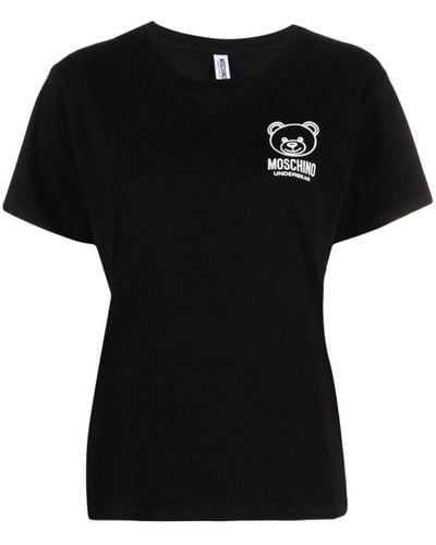Moschino T-shirt en coton stretch à logo appliqué - Noir
