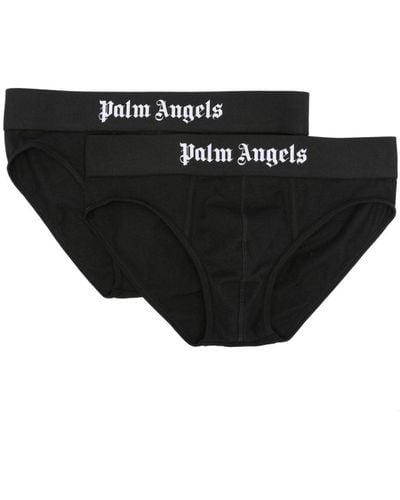 Palm Angels Logo-print Briefs (pack Of Two) - Black
