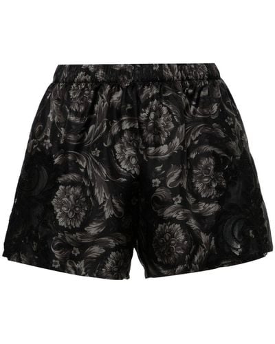Versace Shorts pigiama con stampa Barocco - Nero
