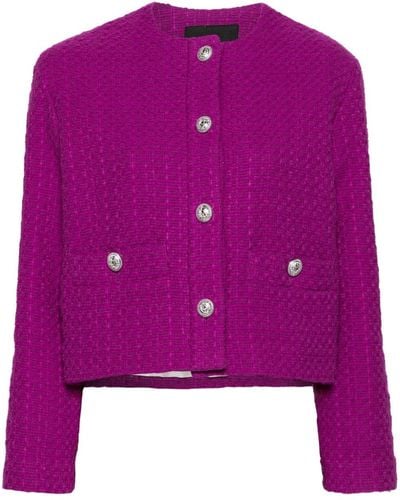 Maje Button-fastening Tweed Jacket - Purple