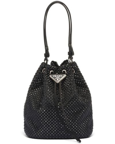 Prada Bolso mini con cordones y apliques de cristal - Negro