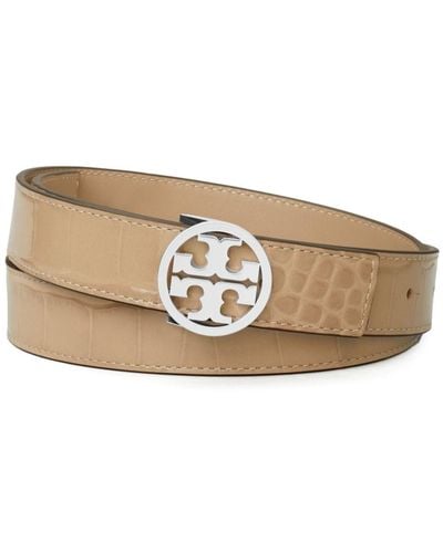 Tory Burch Miller Embossed-crocodile Leather Belt - White