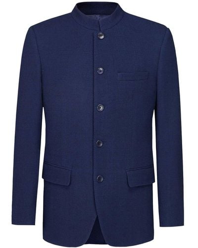 Shanghai Tang Stand Up-collar Wool Blazer - Blue