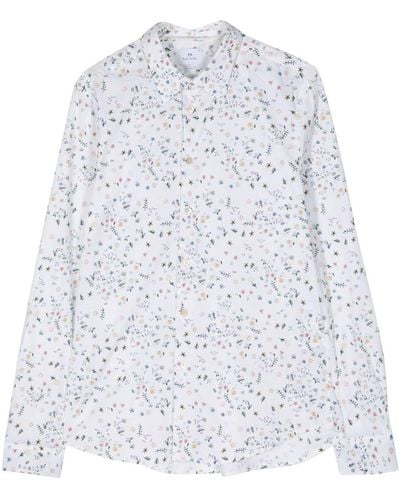 PS by Paul Smith Floral-print Long-sleeve Shirt - White