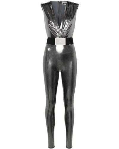 Elisabetta Franchi Geplooid Jumpsuit Met Ceintuur - Grijs