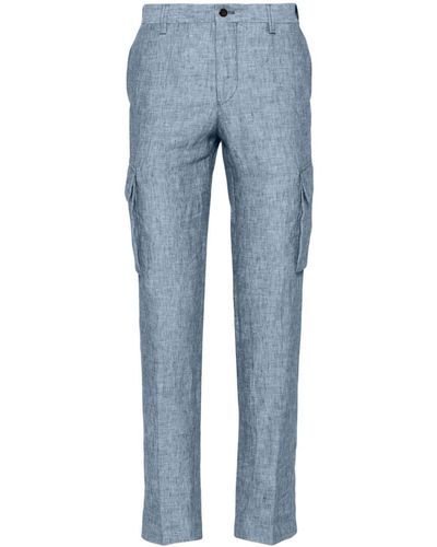 Corneliani Pantalon en lin à poches cargo - Bleu