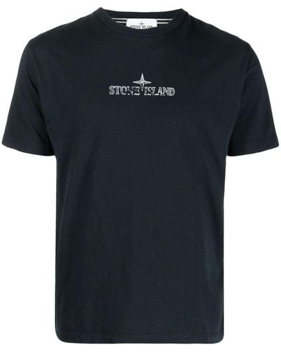 Stone Island Distressed Logo-print T-shirt In Black
