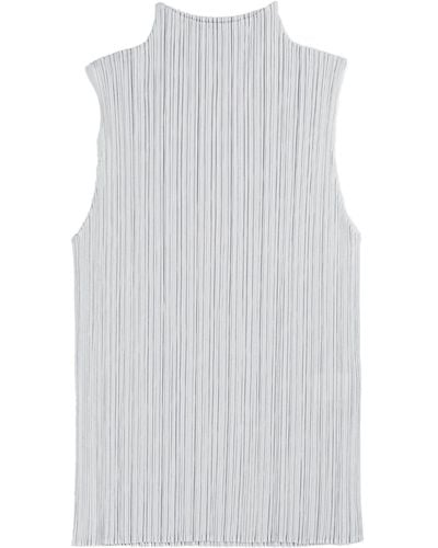 Pleats Please Issey Miyake High Neck Pleated Tank Top - White