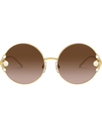 Dolce & Gabbana Pearl-embellished Round-frame Sunglasses - Metallic