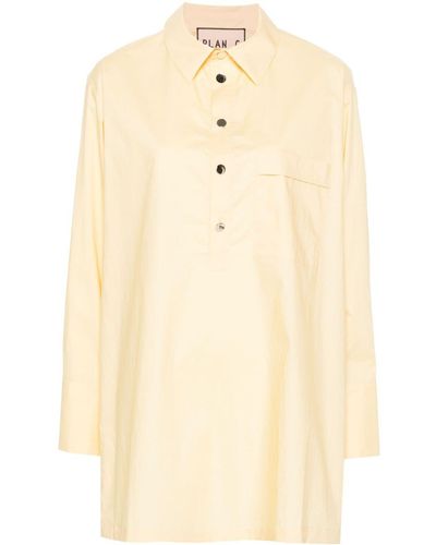 Plan C Buttoned-side-slits Cotton Shirt - Natural